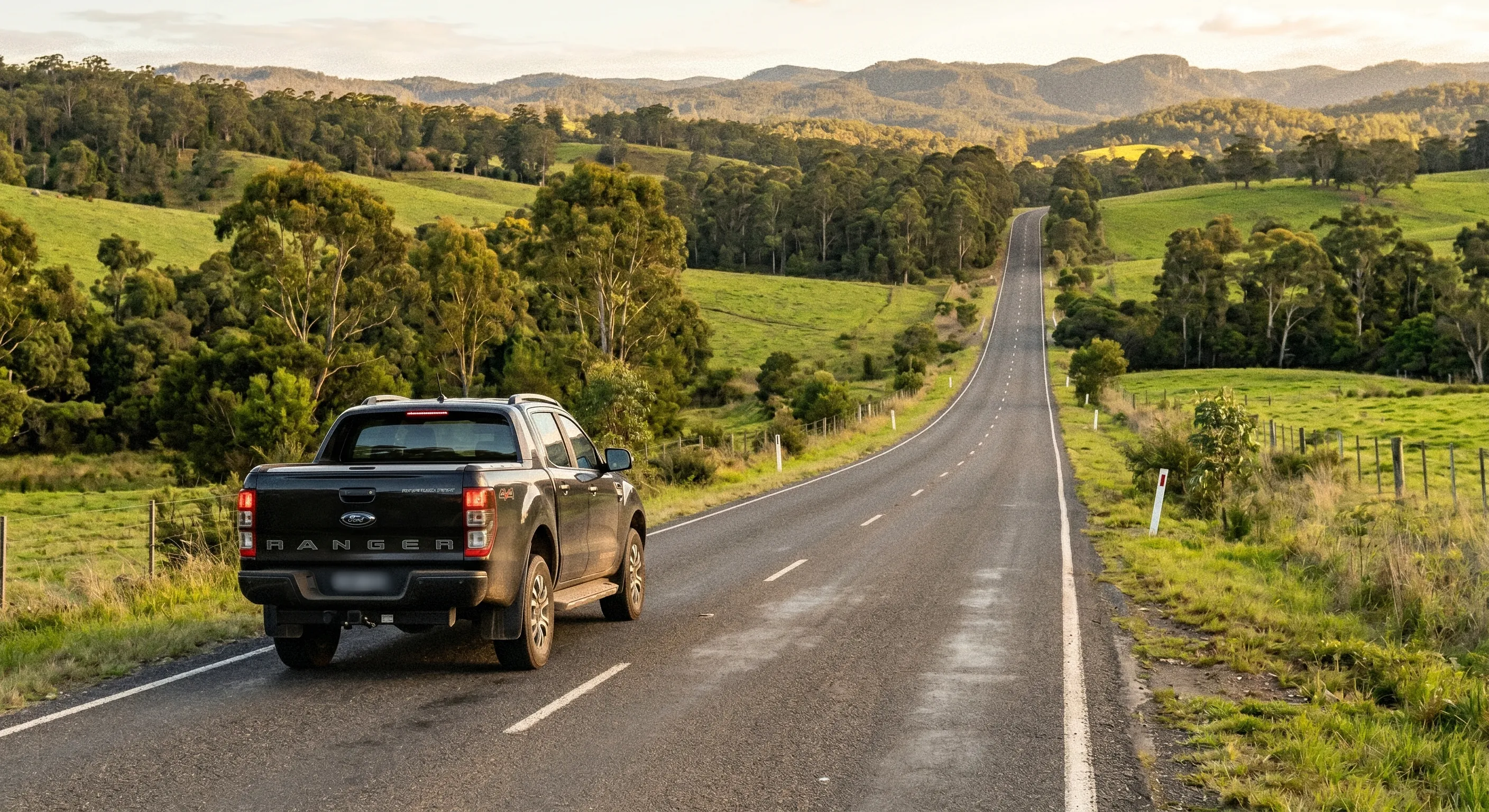 A Ford Ranger driving down a rural road